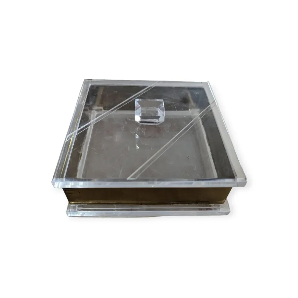 Clear with Faux Gold Accent Acrylic Heavy Square Dresser/Jewelry Box